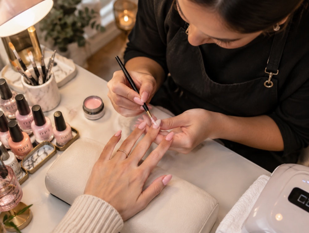 Nail artist painting a client&rsquo;s nails